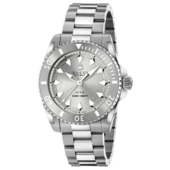 40 mm stålkasse, hvid urskive, grå bezel, stålarmbånd, skruekrone og kassebag