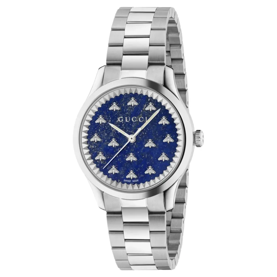 32 mm stålkasse, mørkeblå lapiz sten urskive med bier, stållænke