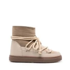 Beige Klassiske Pelsstøvler med Lærdetaljer