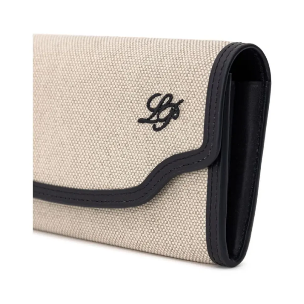 Beige Stof og Læder Pung