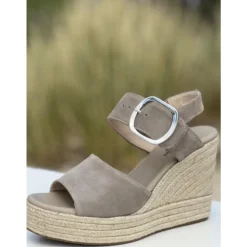 Åben-tå Kile Sandaler i Ruskind Læder