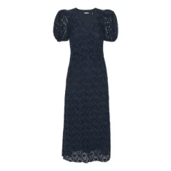 Blå Blonde Puffærme Kjole