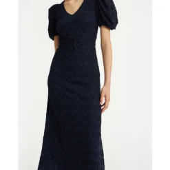 Blå Blonde Puffærme Kjole