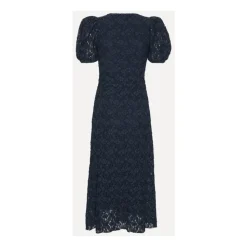 Blå Blonde Puffærme Kjole