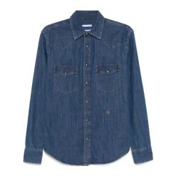 Blå Bomuld Western Skjorte