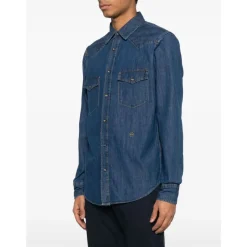 Blå Bomuld Western Skjorte