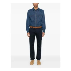 Blå Bomuld Western Skjorte