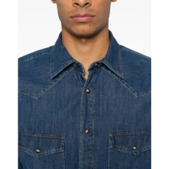 Blå Bomuld Western Skjorte