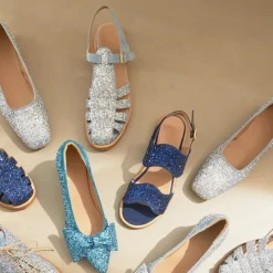 Blå Glitter Sandal med Ankelrem