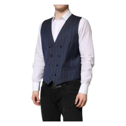 Blå Striber Uld Vestevest