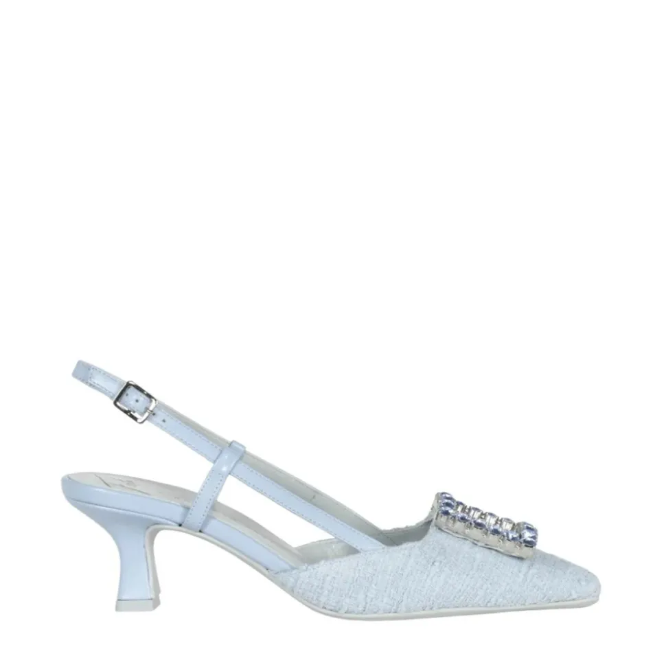 Blå Tweed Slingback med Krystaldetalje
