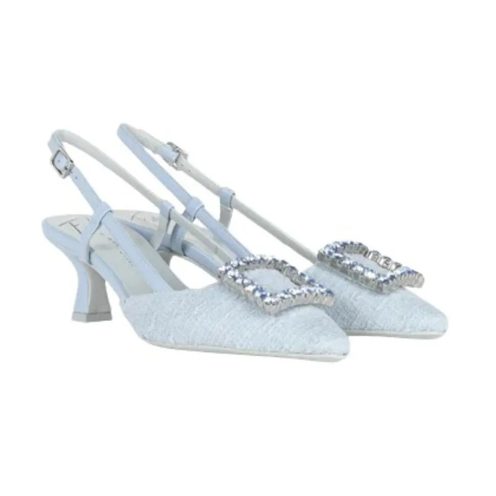 Blå Tweed Slingback med Krystaldetalje