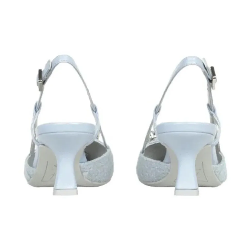 Blå Tweed Slingback med Krystaldetalje