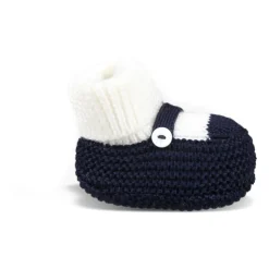 Blå uld hjemmesko med perlemors knap
