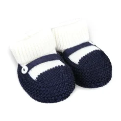 Blå uld hjemmesko med perlemors knap