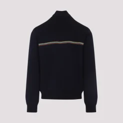 Blå Uld Strikket Bomberjakke