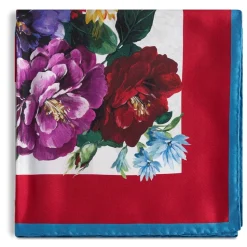 Blomstret silketørklæde med stribede kanter