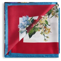 Blomstret silketørklæde med stribede kanter