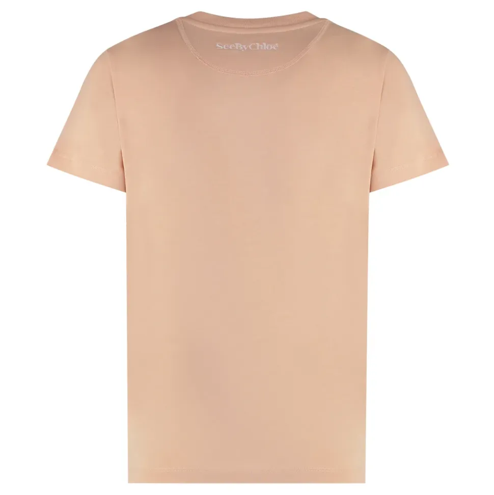 Bomuld T-shirt med Ribbed Krave