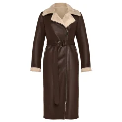 Brun Faux Reversible Shearling Lang Frakke