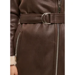 Brun Faux Reversible Shearling Lang Frakke