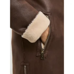 Brun Faux Reversible Shearling Lang Frakke