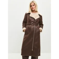 Brun Faux Reversible Shearling Lang Frakke