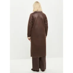 Brun Faux Reversible Shearling Lang Frakke