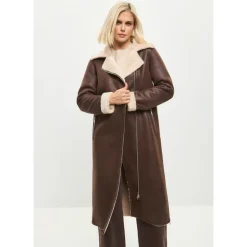 Brun Faux Reversible Shearling Lang Frakke