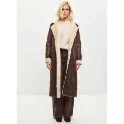 Brun Faux Reversible Shearling Lang Frakke