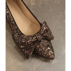 Brun Glitter Pump med Sløjfe