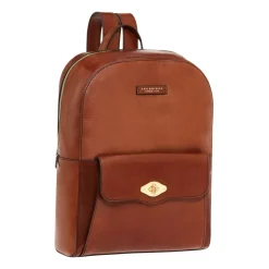 Brun læderrygsæk med gyldne metal detaljer