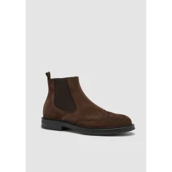 Brun Ruskind Chelsea Boot med Perforeret Detalje