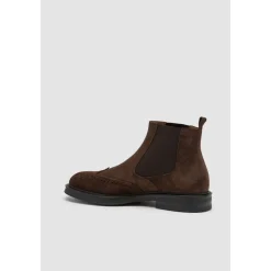 Brun Ruskind Chelsea Boot med Perforeret Detalje