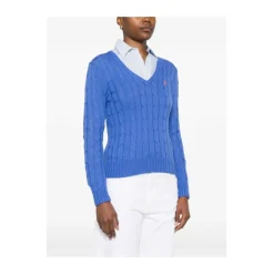 Cable-strikket V-hals sweater