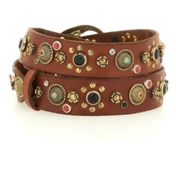 Cintura H3.5 Pelle Vacchetta con Borchie e Strass