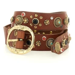 Cintura H3.5 Pelle Vacchetta con Borchie e Strass