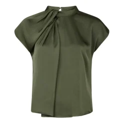 Elegant Drapy Satin Bluse med Knude Detalje