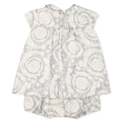 Elegant Grå Silkekjole Barocco Print