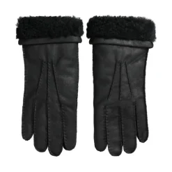 Elegant Sort Læder Vinterhandsker