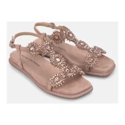 Flad sandal med rhinsten