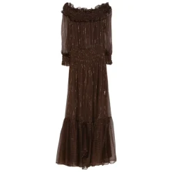 Georgette Lang Kjole Med Lurex Detalje