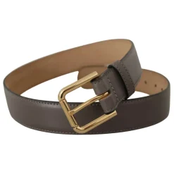 Grå Kalveskind Læder Guld Metal Logo Spænde Bælte
