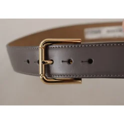 Grå Kalveskind Læder Guld Metal Logo Spænde Bælte