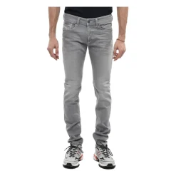 Grå Skinny Jeans med Fem Lommer