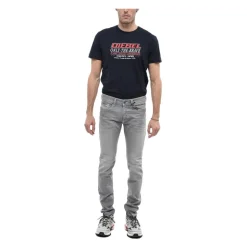 Grå Skinny Jeans med Fem Lommer