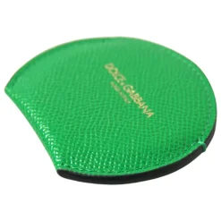 Grøn Læder Rundt Logo Håndspejlsholder