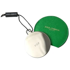 Grøn Læder Rundt Logo Håndspejlsholder