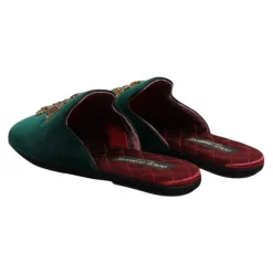 Grøn Velvet Cross Embellished Slippers