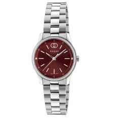G-Timeless 29 mm rustfrit stål urkasse, burgundy urskive, rustfrit stål armbånd, kvarts bevægelse